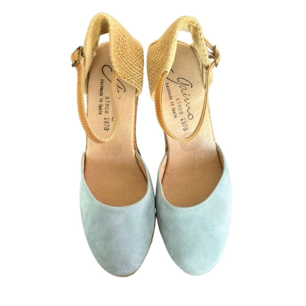 Anthropology Anthro Gaimo Blue Nubuck Jute Wedge Espadrille. Size 9.5 / 41